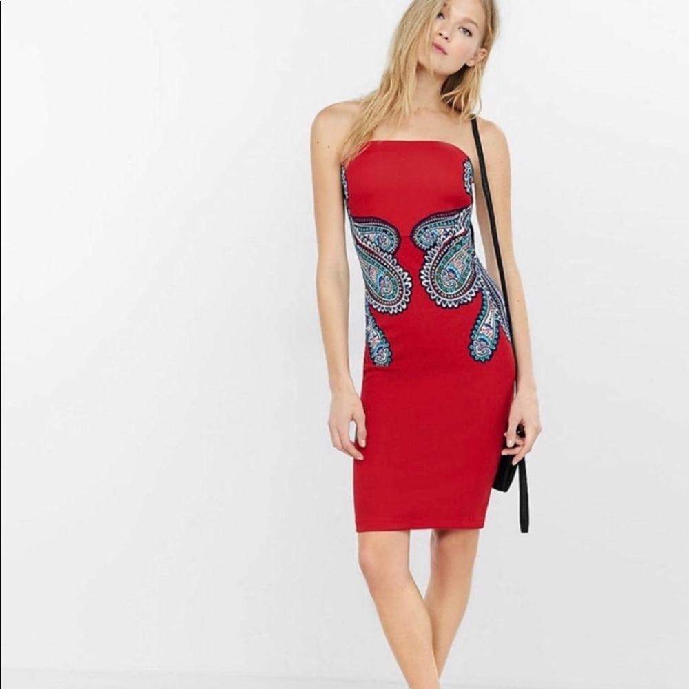 Express red tub dress with large paisleys